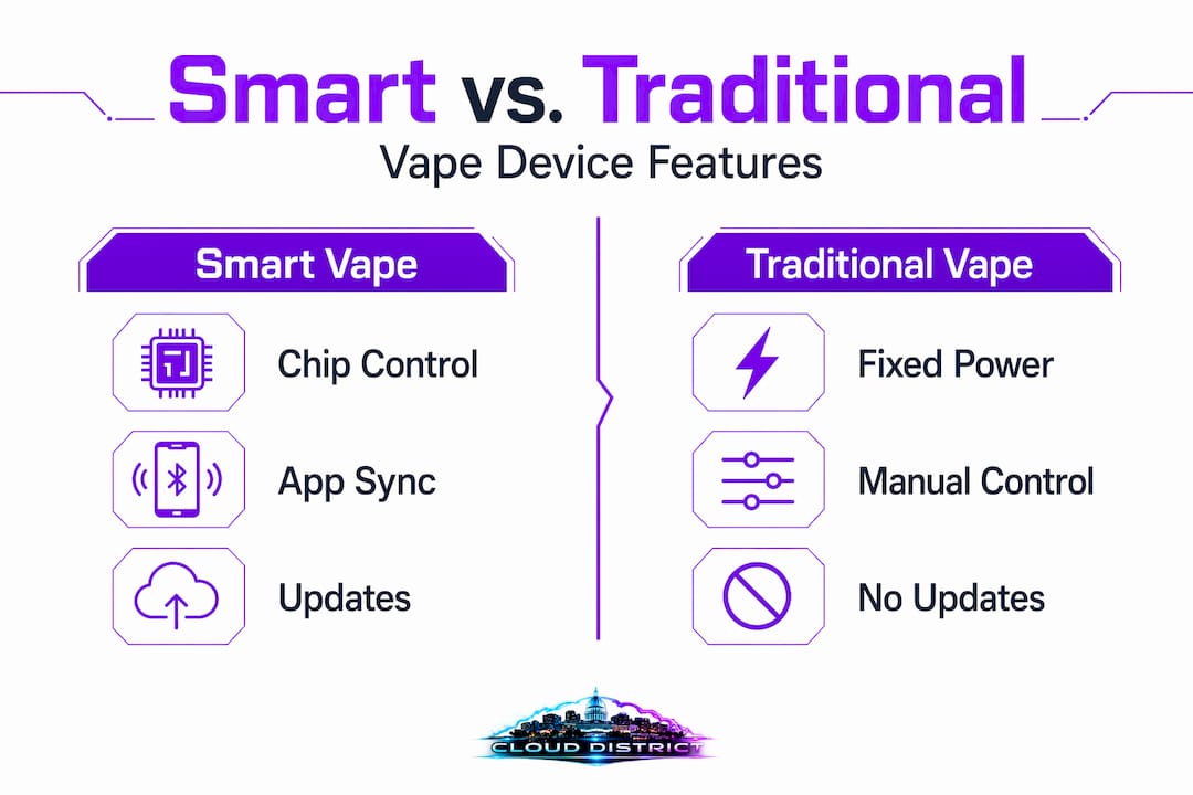 Infographic comparing smart and traditional vape features