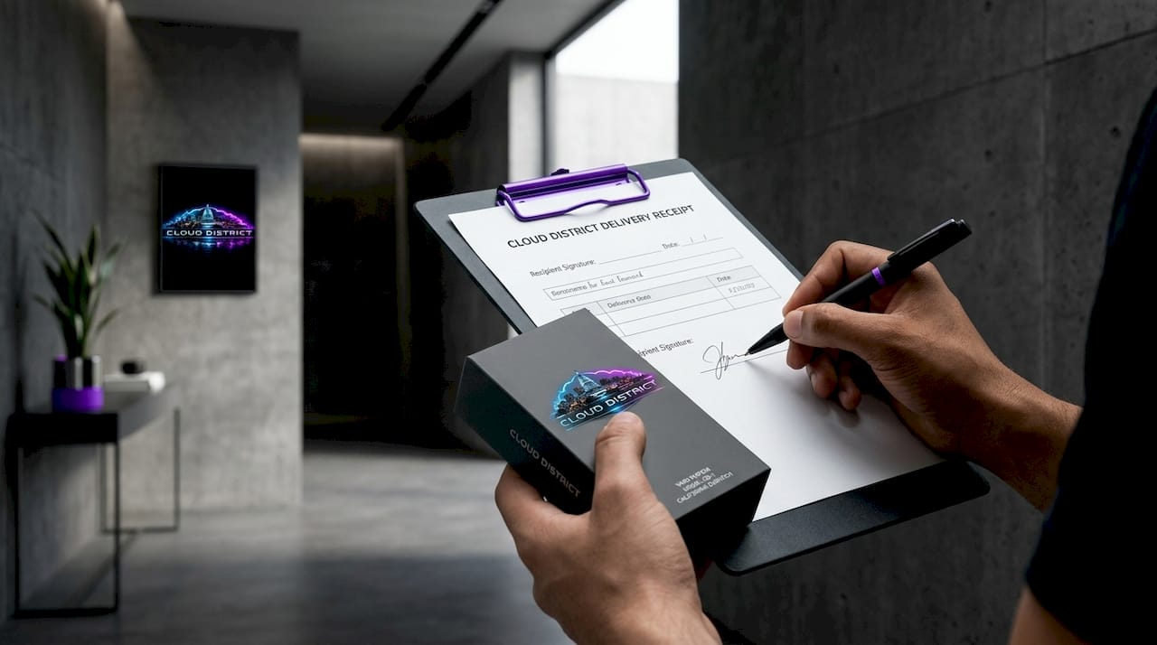 Close-up of vape delivery ID verification at doorstep