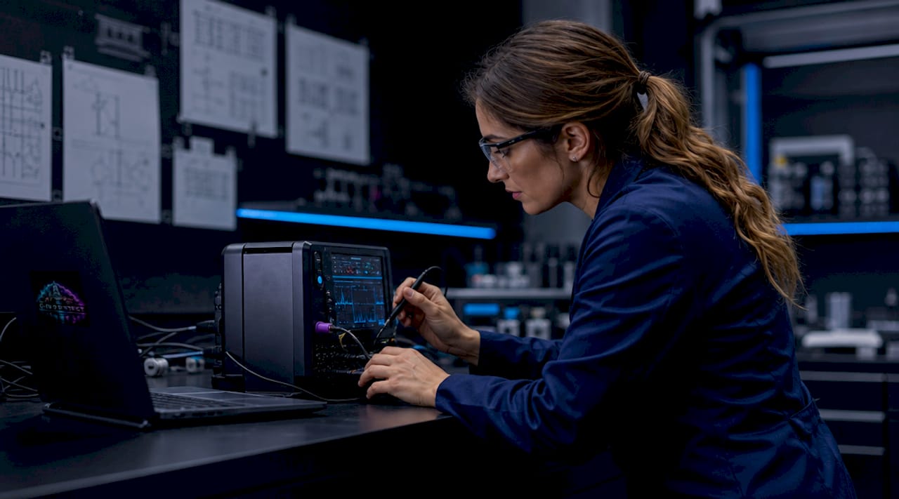 Scientist examining vaping monitoring device in lab