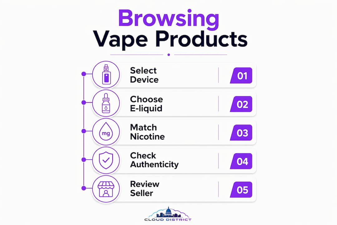 Infographic illustrating vape product browsing steps