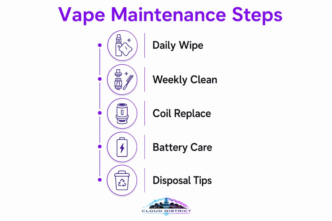 Infographic illustrating vape maintenance steps