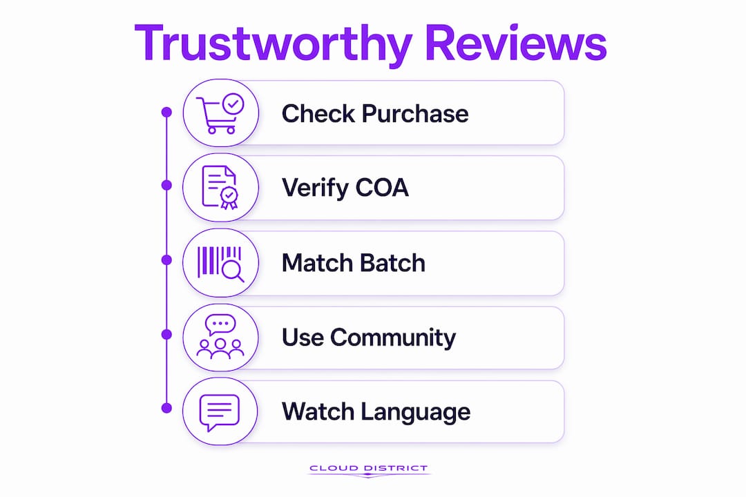 Infographic showing steps to identify trustworthy vape reviews
