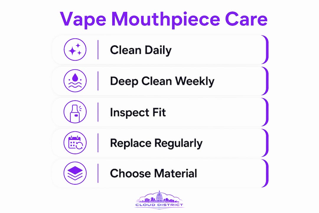 Infographic illustrating vape mouthpiece care steps