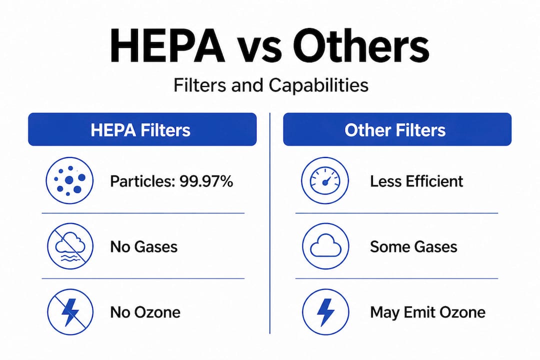 HEPA versus other filters side-by-side infographic