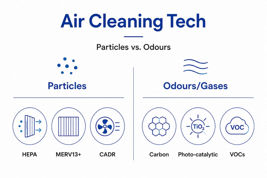 Infographic comparing particle and gas removal tech