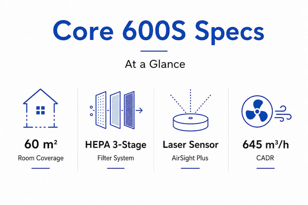 Infographic showing Core 600S key specifications