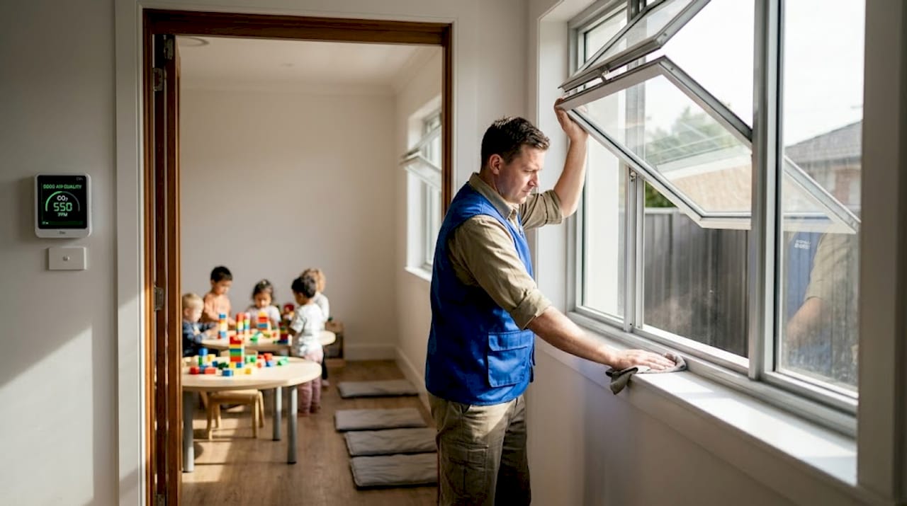 Staff ventilating nursery for air safety