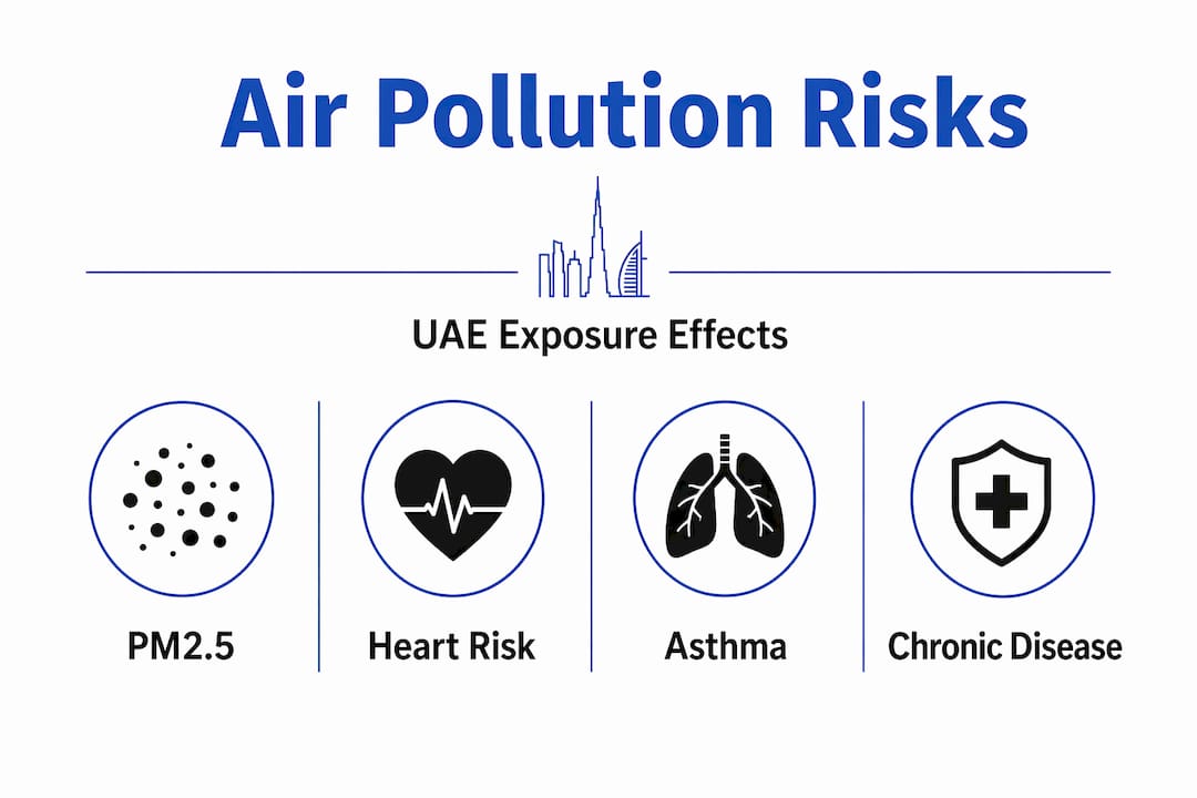 Infographic showing air pollution health risks in UAE
