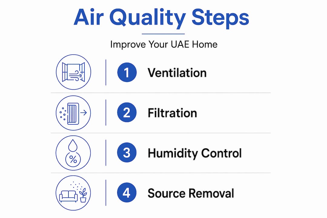 Infographic showing key steps for UAE home air quality