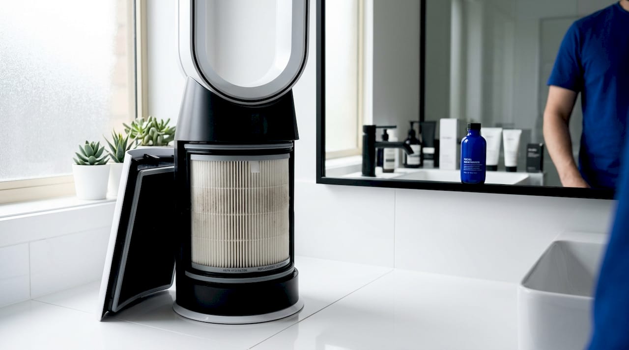 Close-up of Dyson purifier HEPA filter replacement