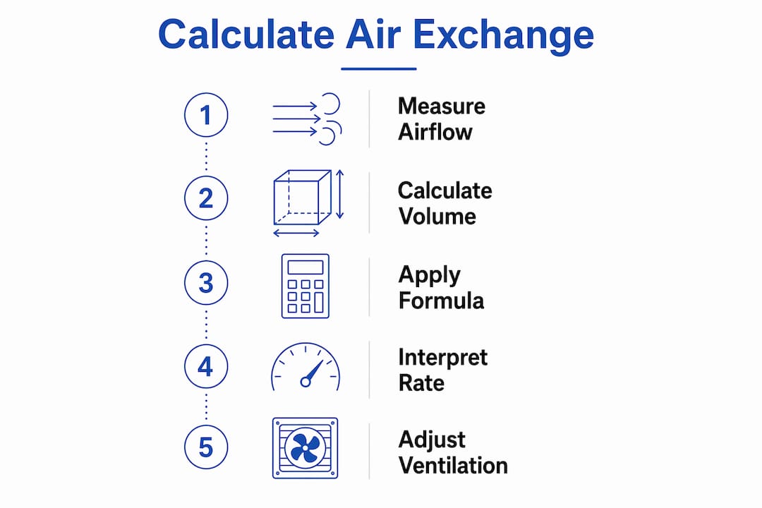 Infographic showing steps to calculate air exchange rate