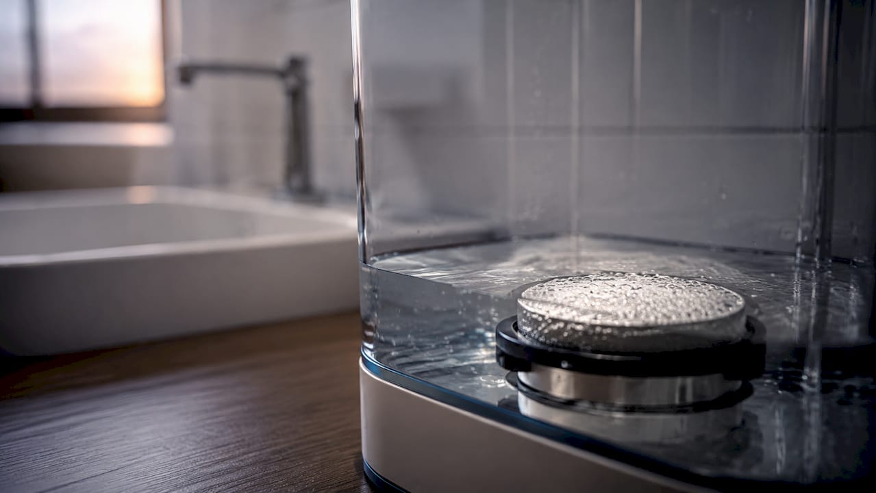 Close-up of humidifier piezoelectric transducer in water