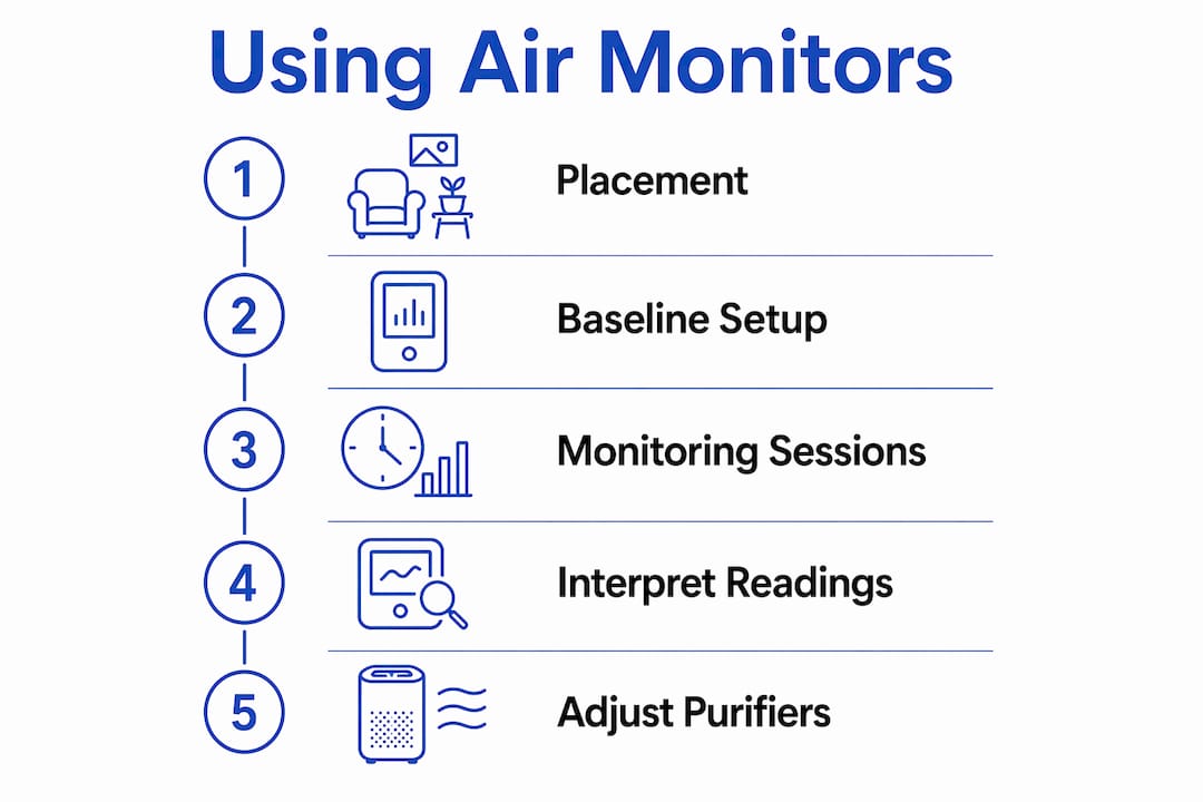 Infographic showing steps to use an air monitor