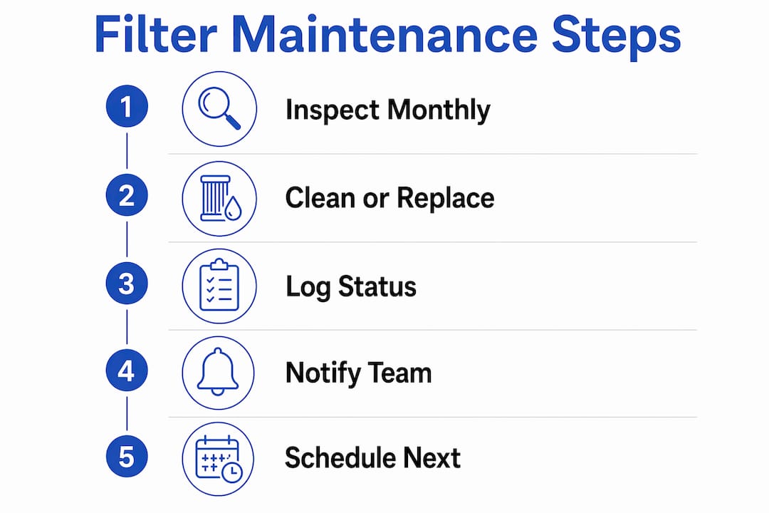 Infographic showing hotel air filter maintenance steps