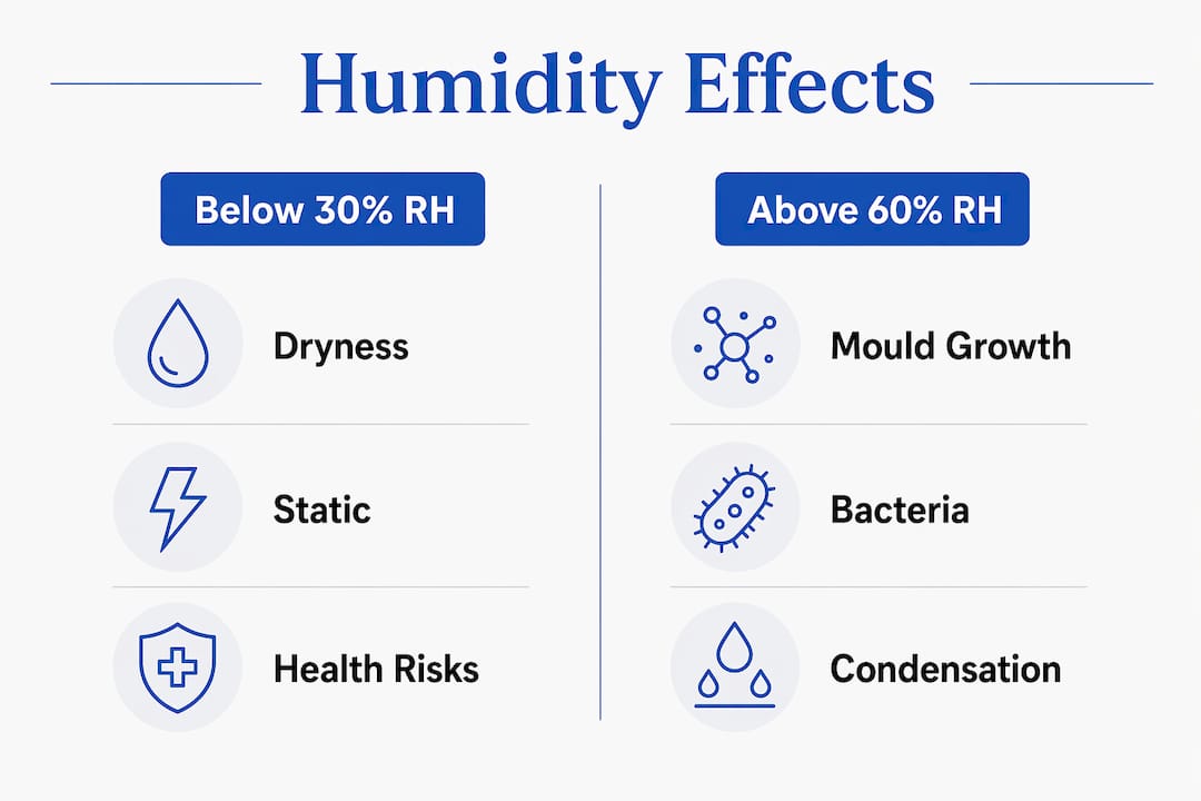 Infographic summarizing humidity level impacts