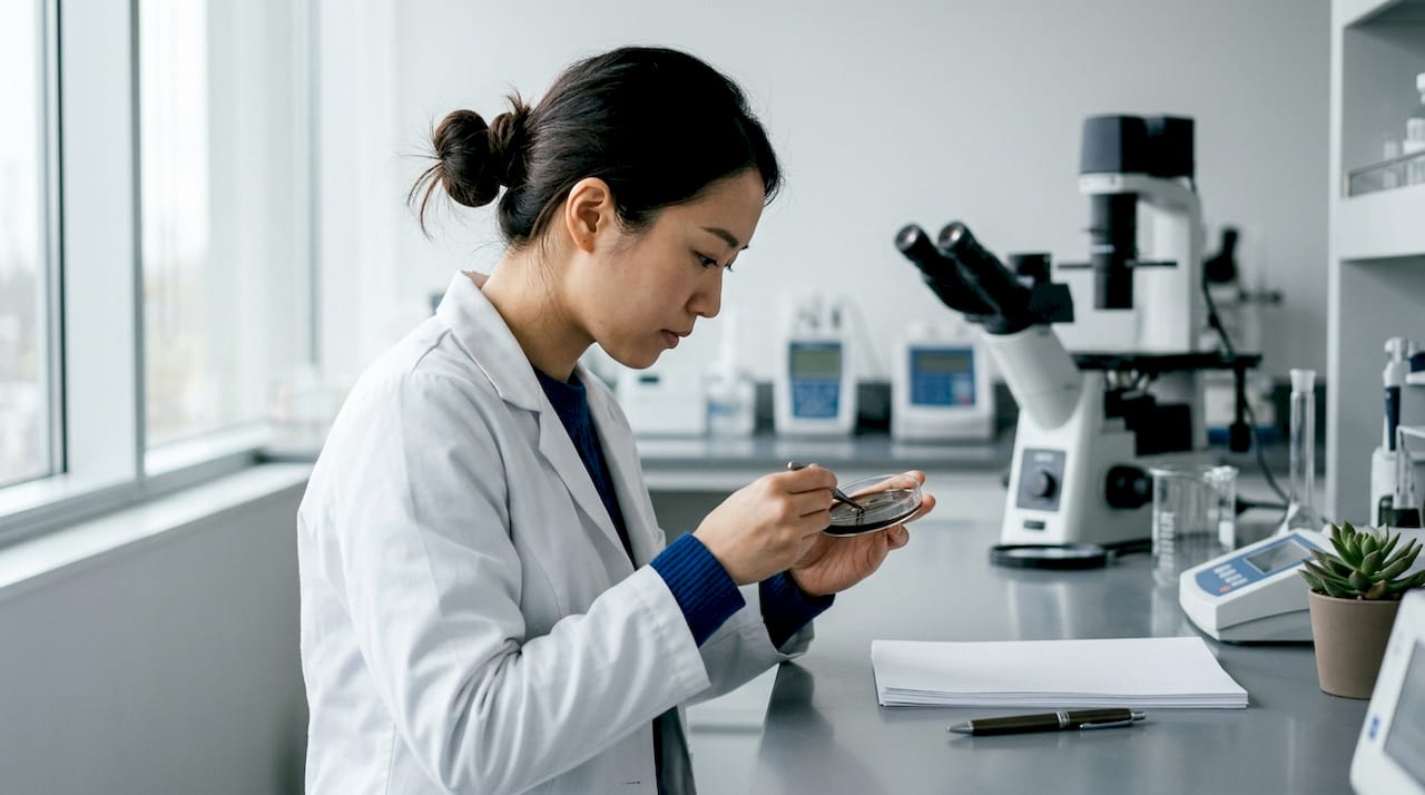 Scientist examining airborne particles affected by ions