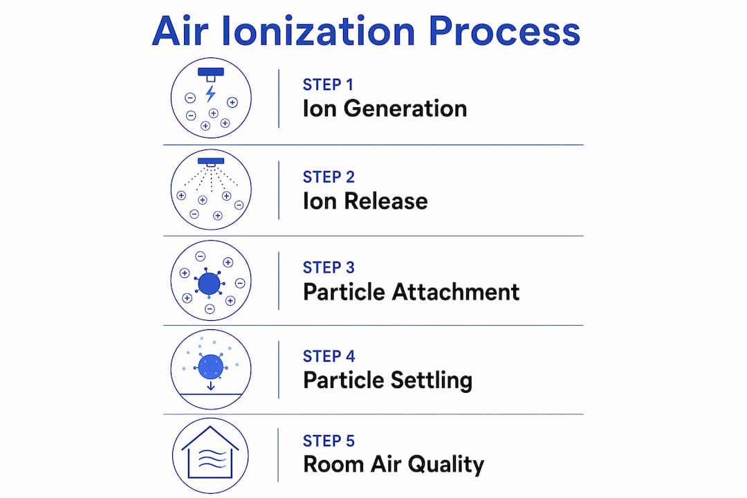 Infographic showing air ionization process steps