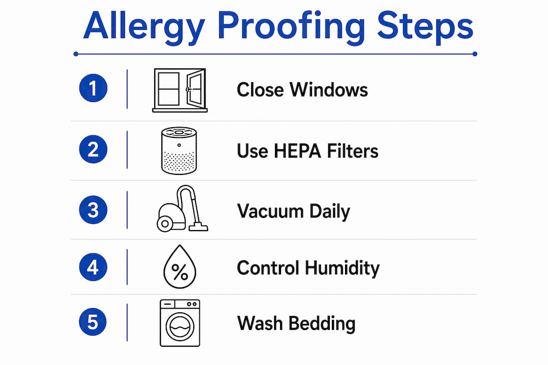 Infographic illustrating allergy proofing steps
