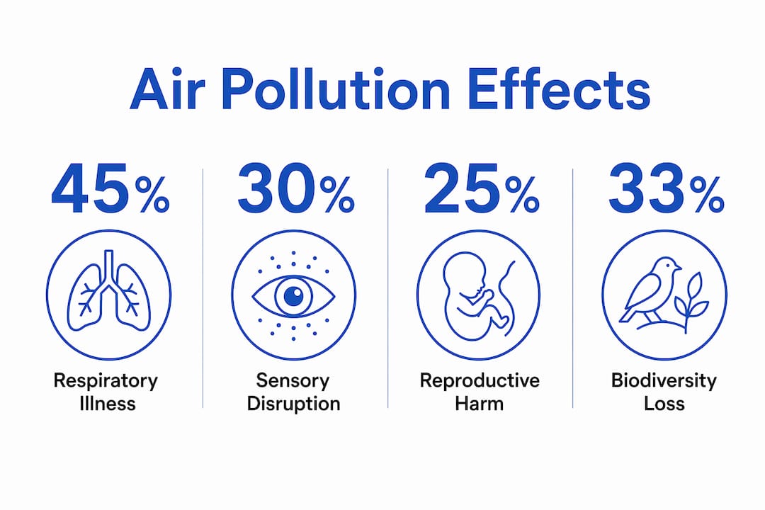 Infographic showing air pollution effects on animals