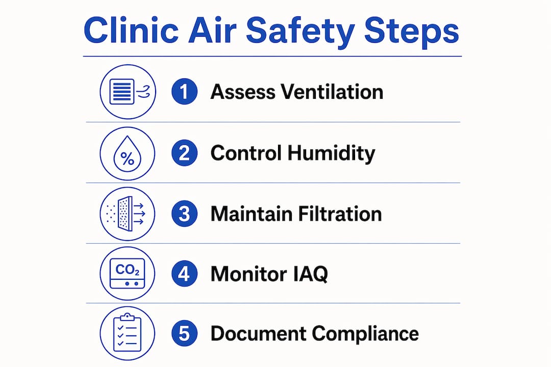 Infographic illustrating clinic air safety process steps