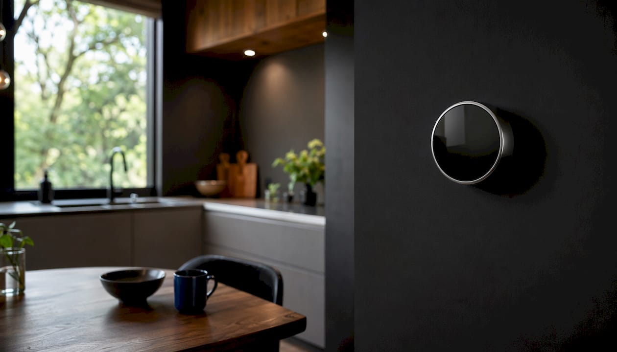 Close-up of smart thermostat on wall