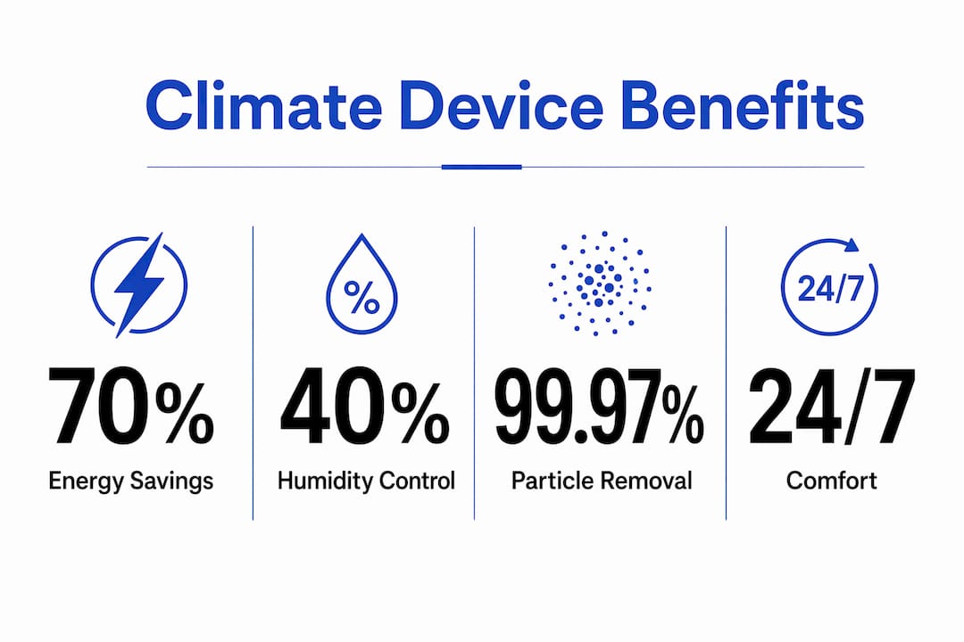 Infographic showing key benefits of climate control devices