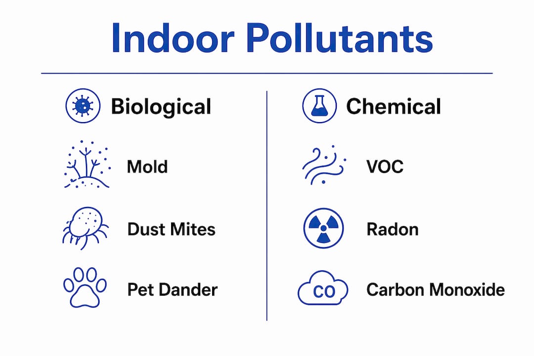 Infographic comparing biological and chemical indoor pollutants