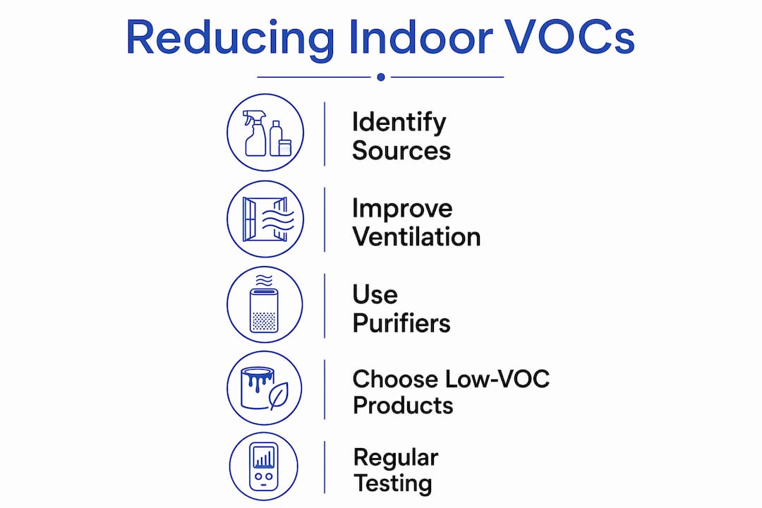 Infographic showing steps to reduce indoor VOC levels