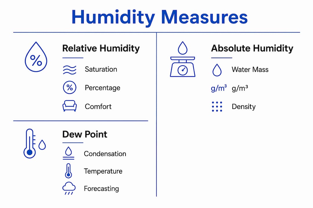 Infographic comparing relative, absolute humidity and dew point