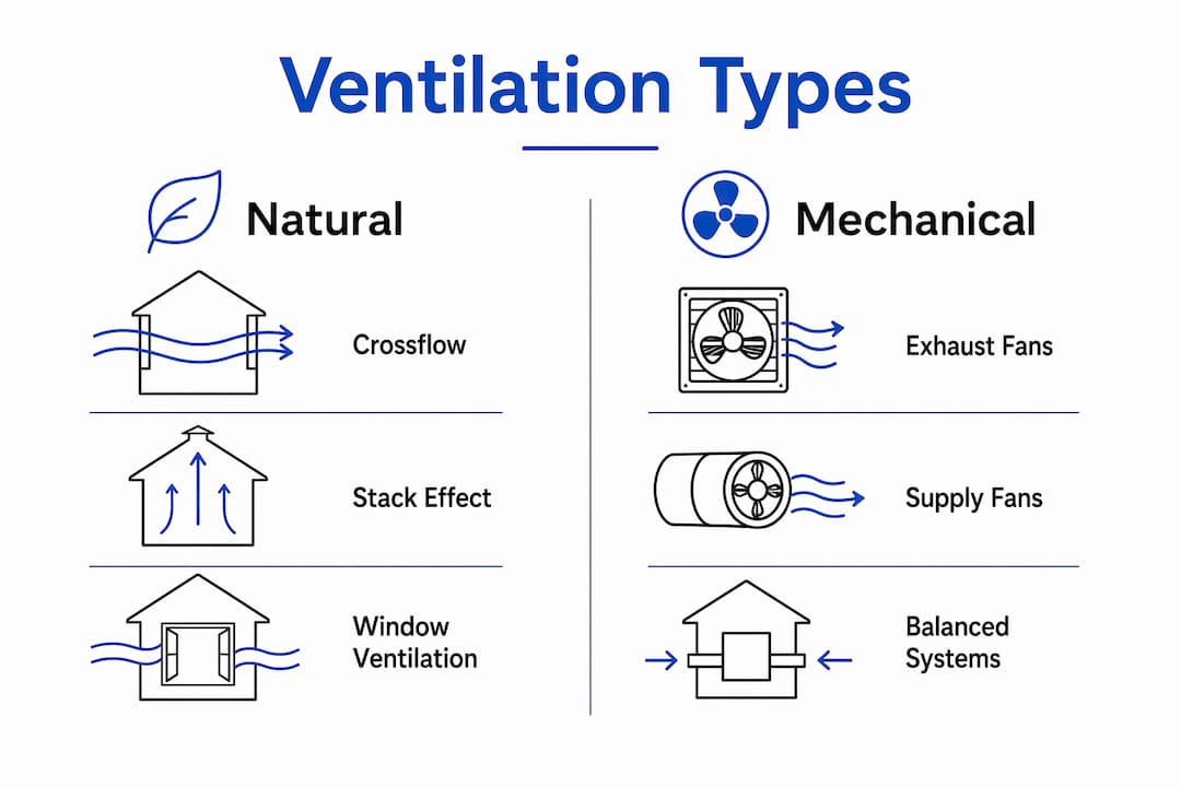 Infographic comparing natural and mechanical ventilation types