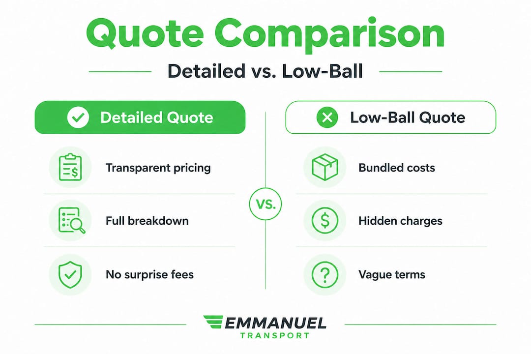 Infographic comparing detailed and low-ball moving quotes
