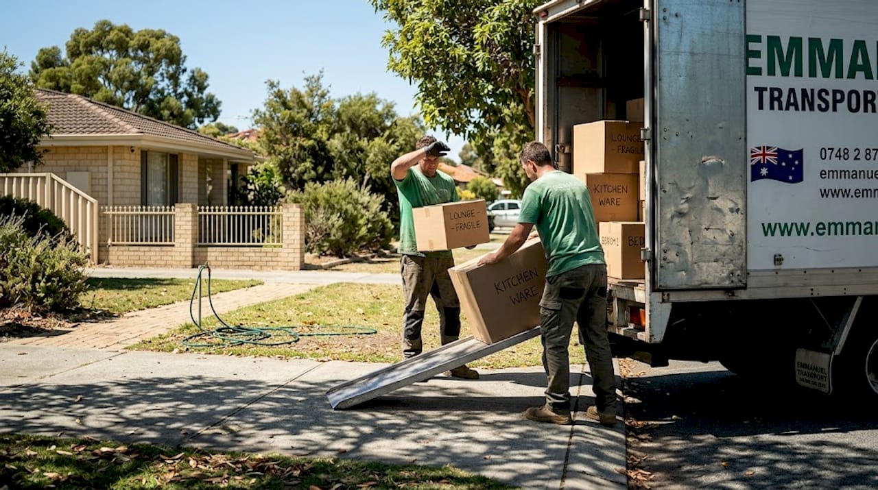 Removalists loading boxes into moving truck
