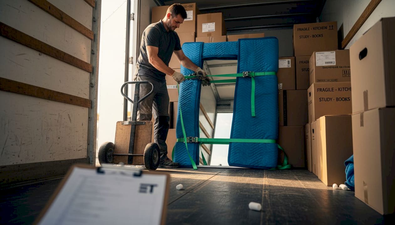 Mover protecting fragile items in truck