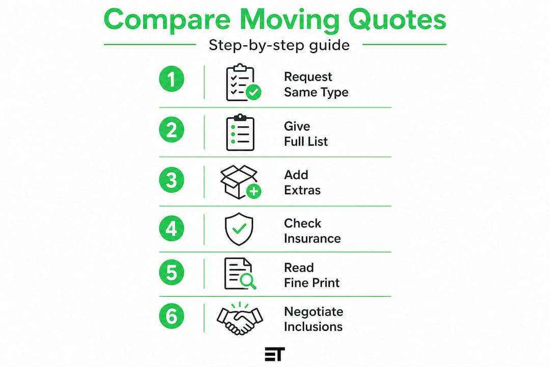Infographic showing steps to compare moving quotes