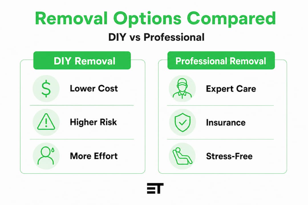 Infographic contrasting DIY and professional removal