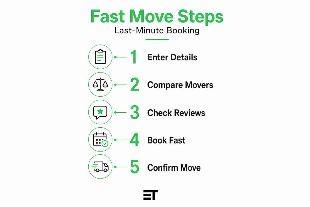 Infographic showing urgent mover booking steps