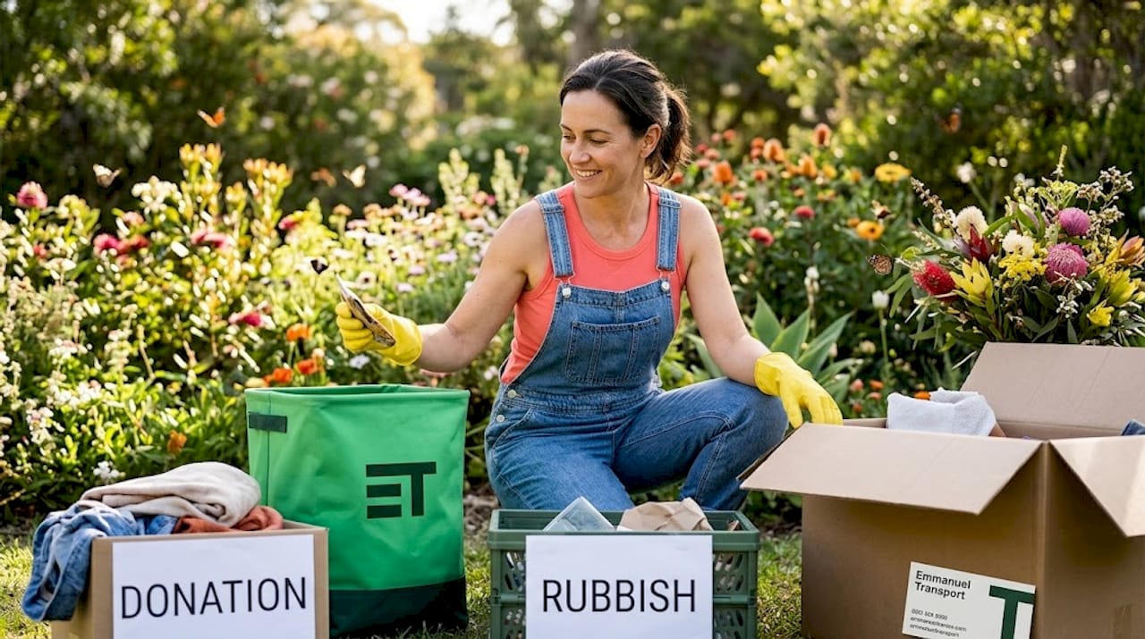 Woman decluttering garage before moving