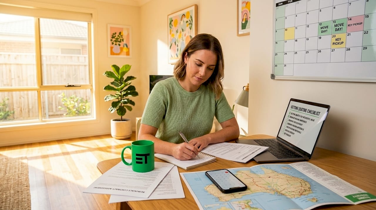 Woman plans interstate move at kitchen table