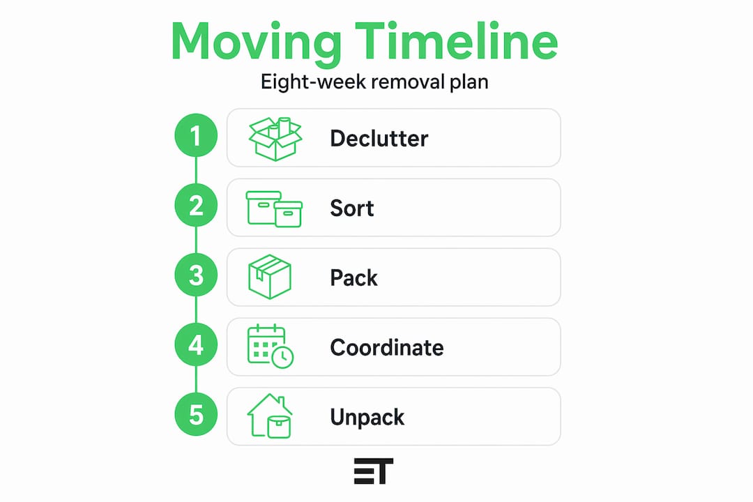 Infographic showing moving timeline steps