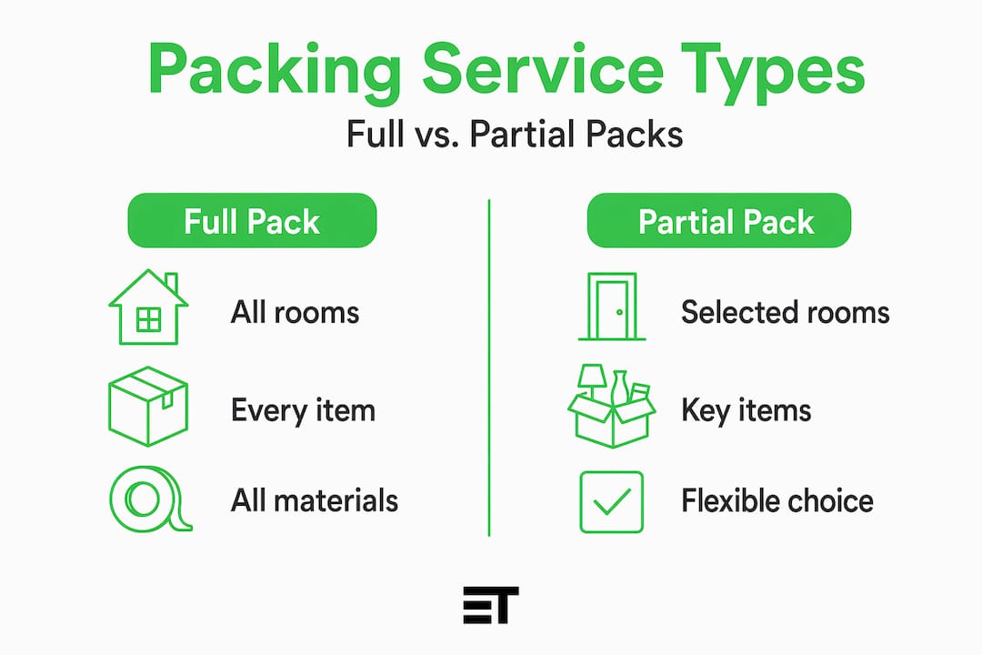 Infographic comparing full and partial packing services