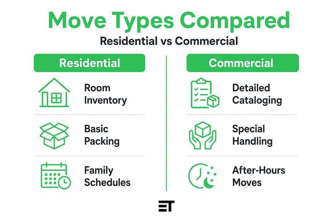 Infographic comparing residential and commercial moving services