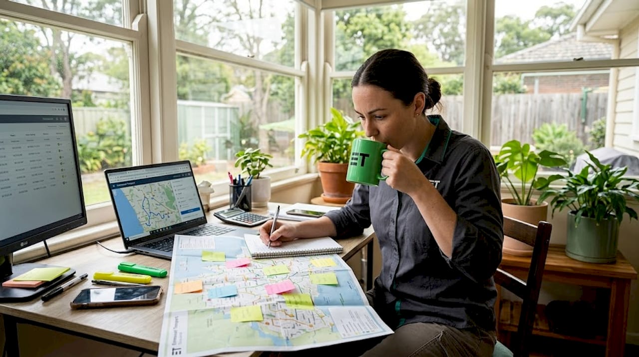 Dispatcher planning moving route at desk