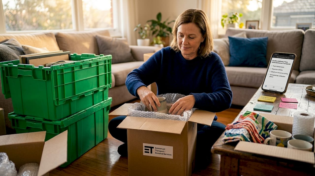 Woman packing dishes for a house move