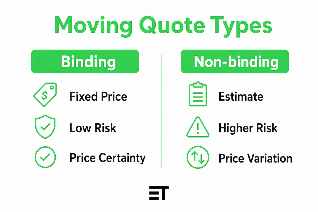 Infographic comparing binding and non-binding moving quotes
