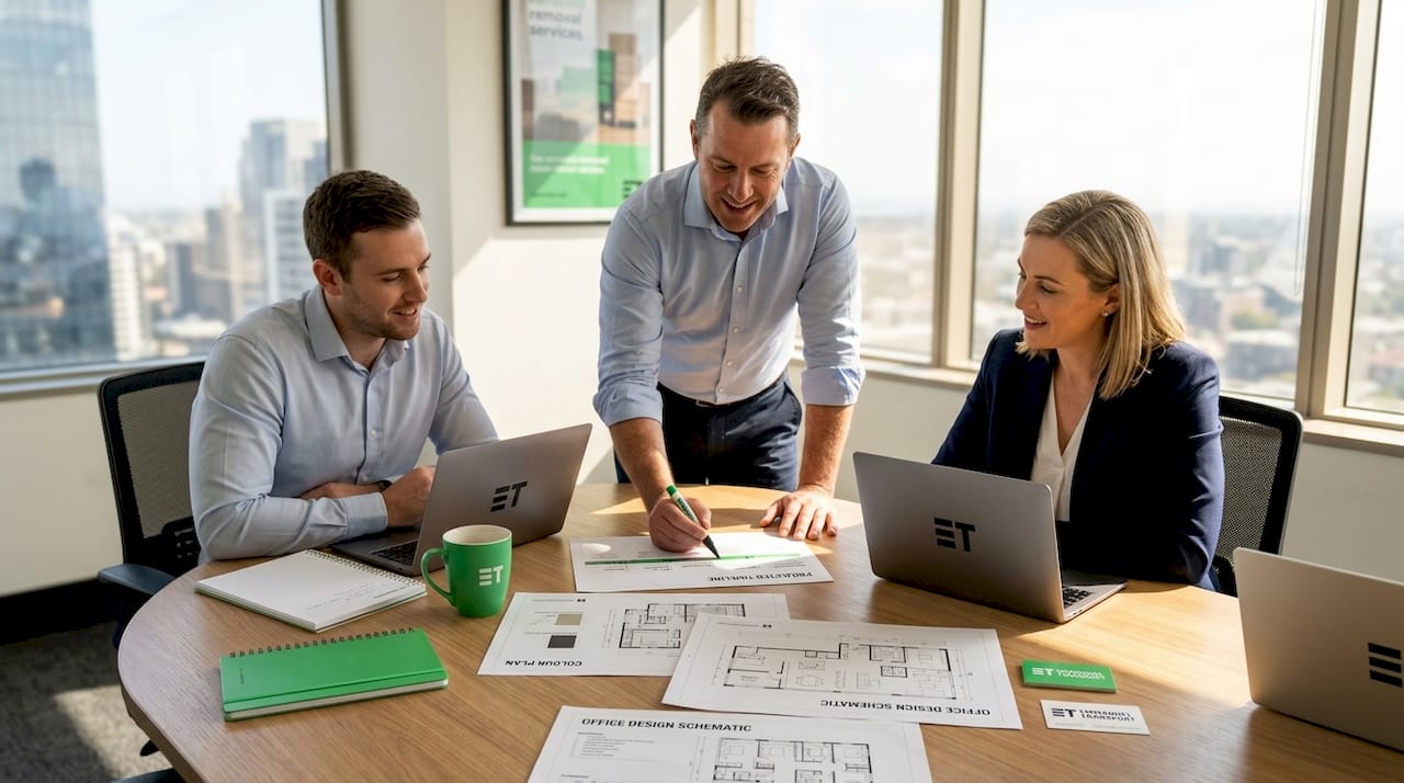 Team planning office relocation meeting