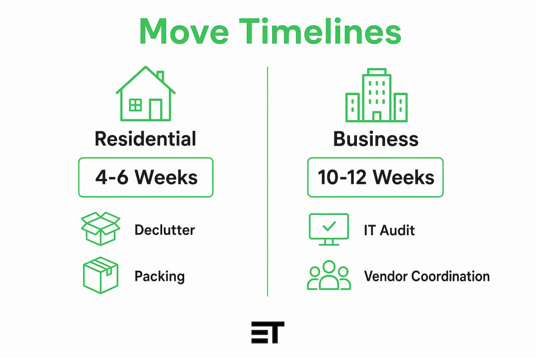 Infographic comparing residential and business move timelines