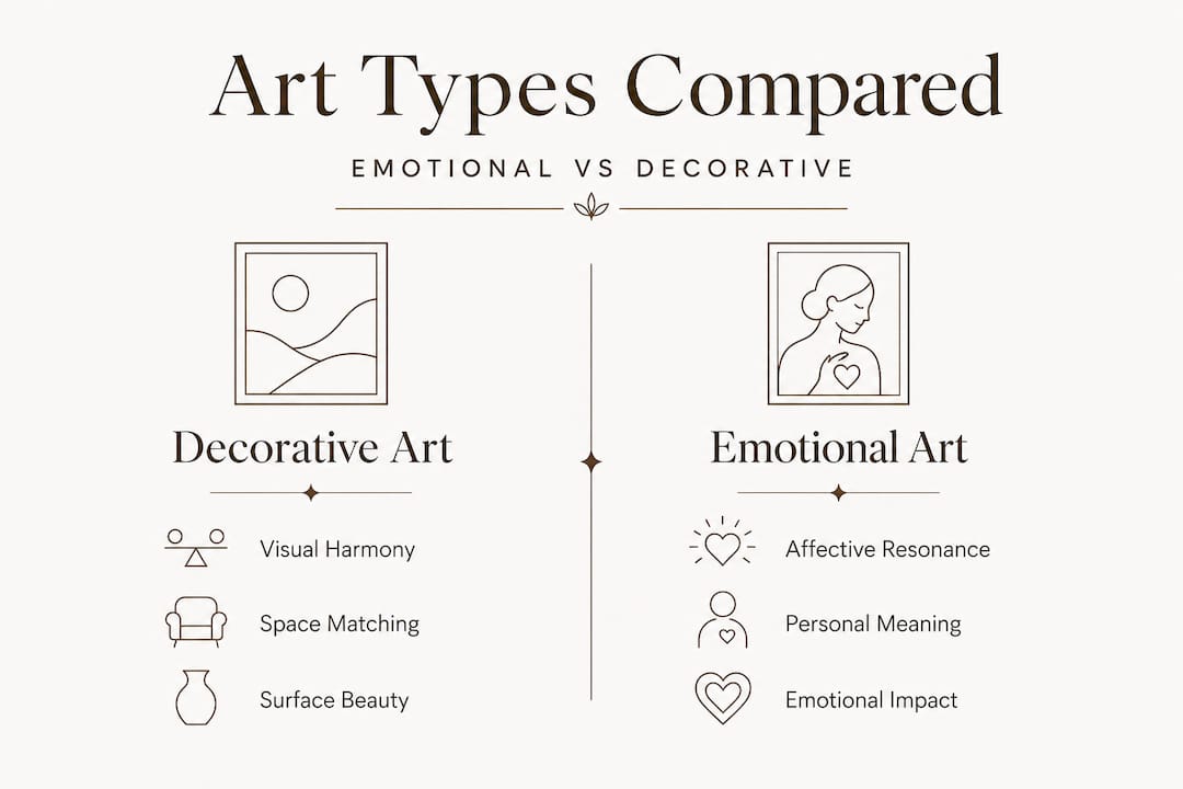 Infographic comparing decorative and emotional art features