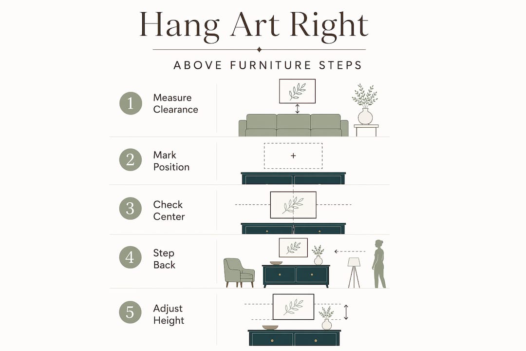 Infographic showing steps for art above furniture