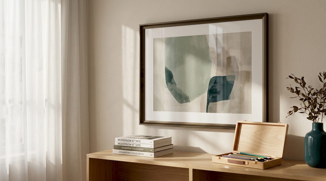 Giclée print framed and displayed in living room