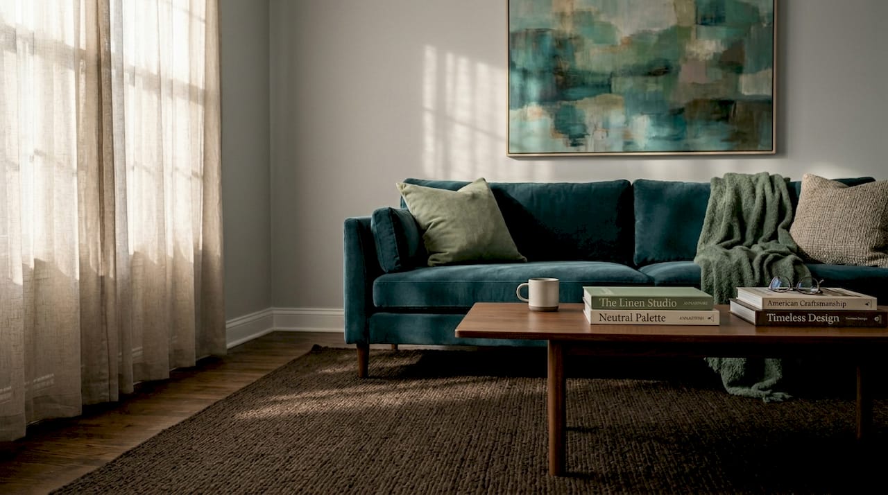 Living room with coordinated atmospheric color palette